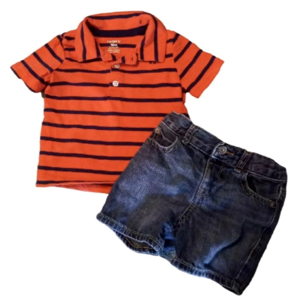Carters 18m orange and navy stripped polo shirt